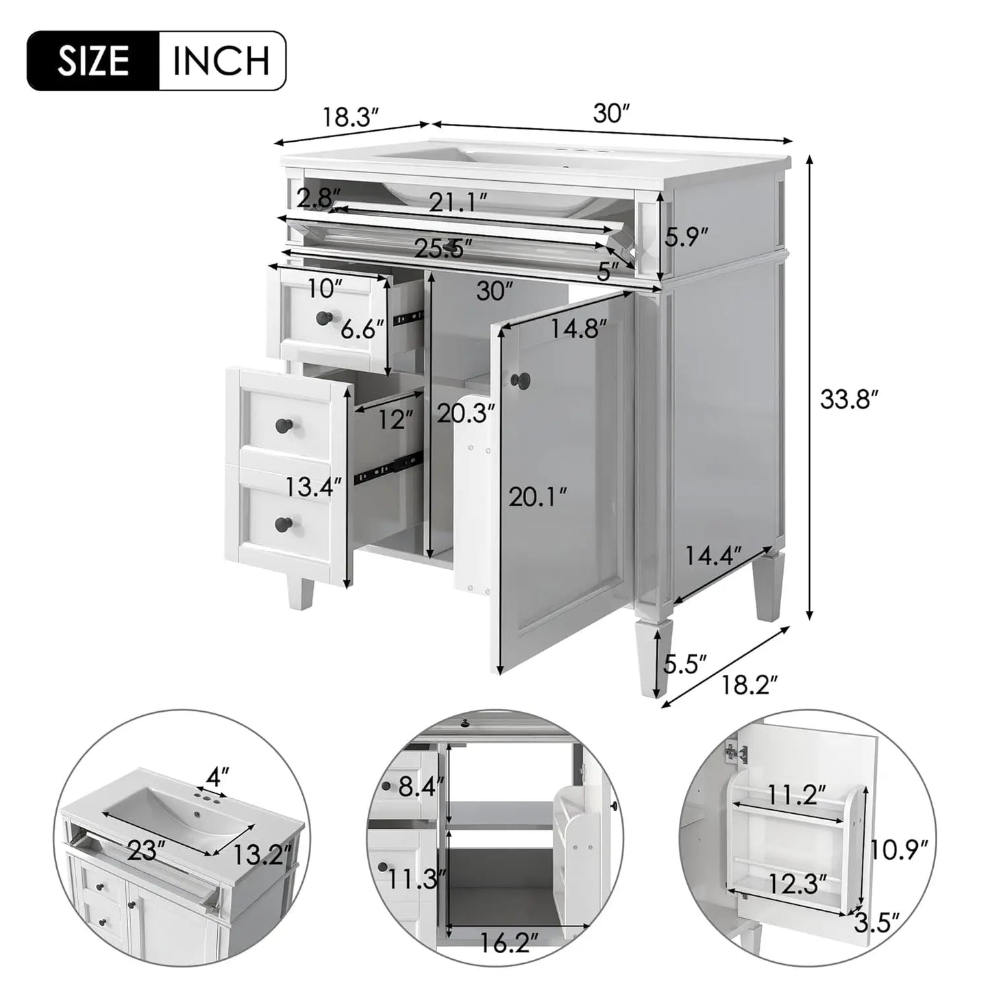30" Modern Freestanding Storage Cabinet