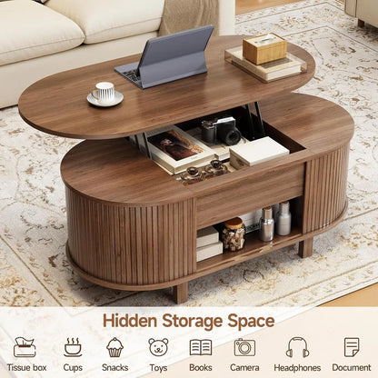 Oval Lift Top Coffee Table with Hidden Compartment