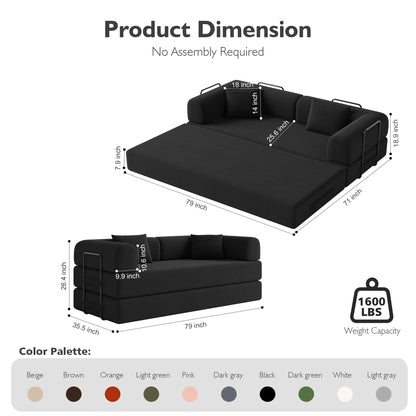 Convertible Floor Sofa Bed with Fixed-Shape Frame