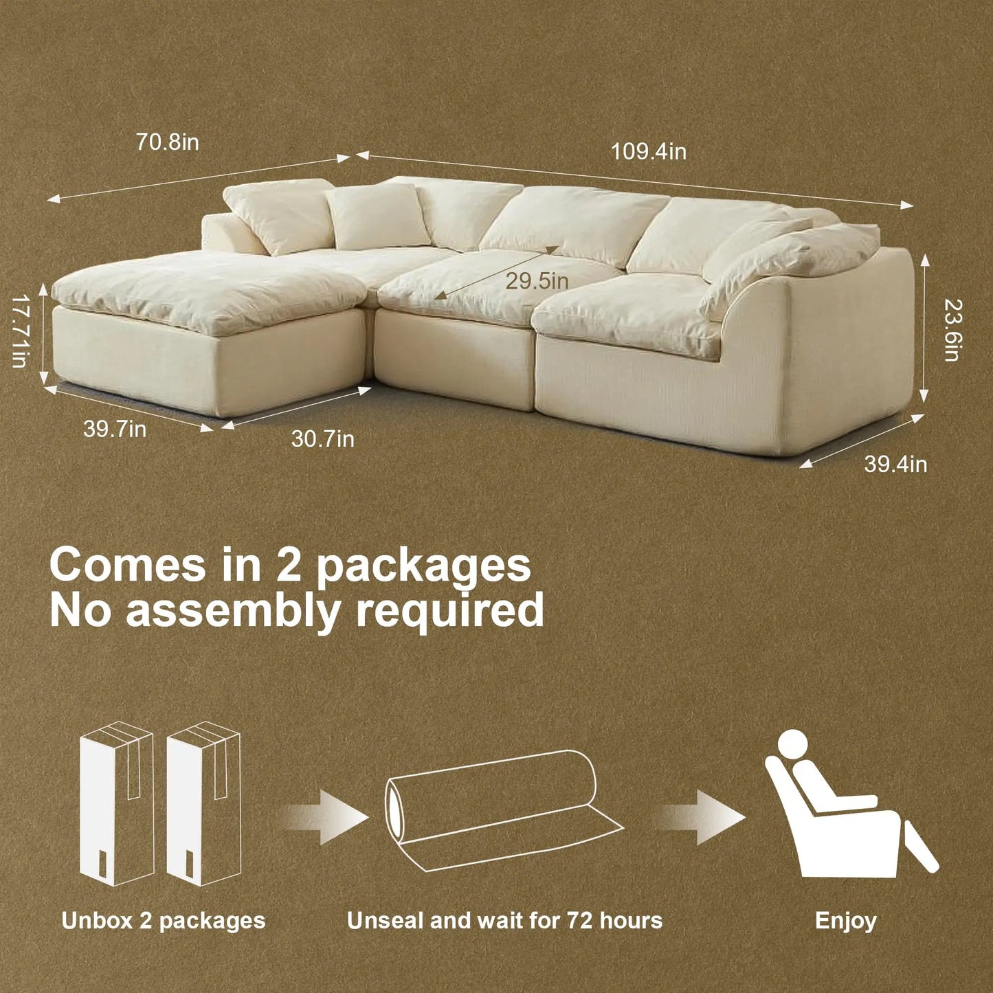 Modern Cloud L-Shaped 3-Seater Deep Seat Sofa