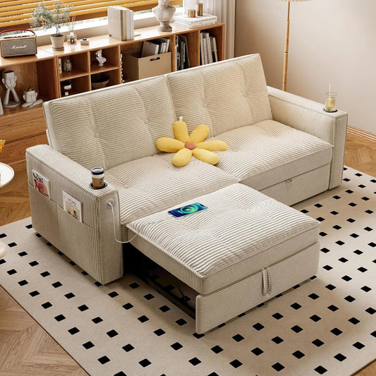 Loveseat Sleeper Sofa with Pull Out Bed, with Pockets and USB