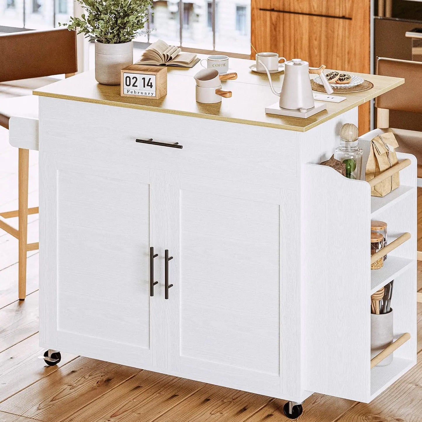 Rolling Kitchen Island with Storage with Drop Leaf