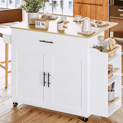 Rolling Kitchen Island with Storage with Drop Leaf