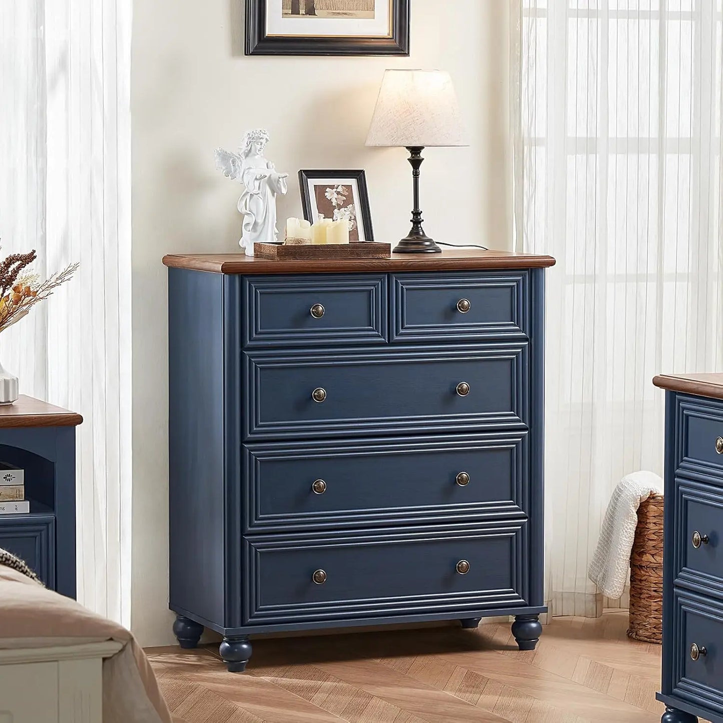 Blue Rustic Chest of 5 Drawers
