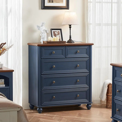 Blue Rustic Chest of 5 Drawers
