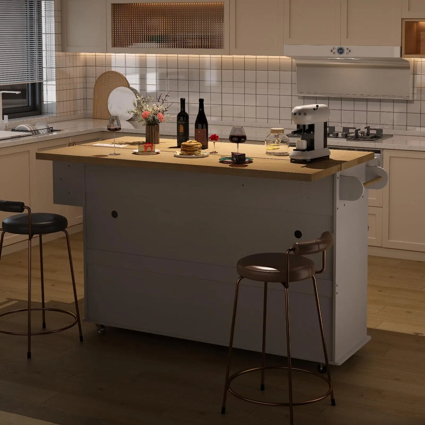 Mobile Kitchen Islands Rolling Trolleys with Spice Rack