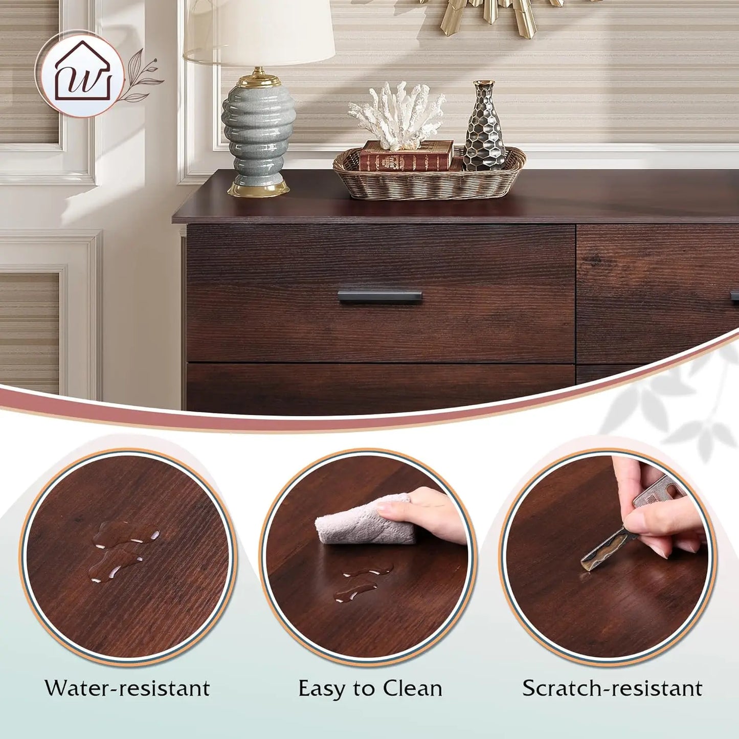 Wide Chest of Drawers with 6 Drawers