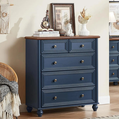 Blue Rustic Chest of 5 Drawers