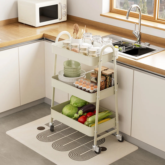 3 Tier Metal Storage Kitchen Cart with Lockable Wheels