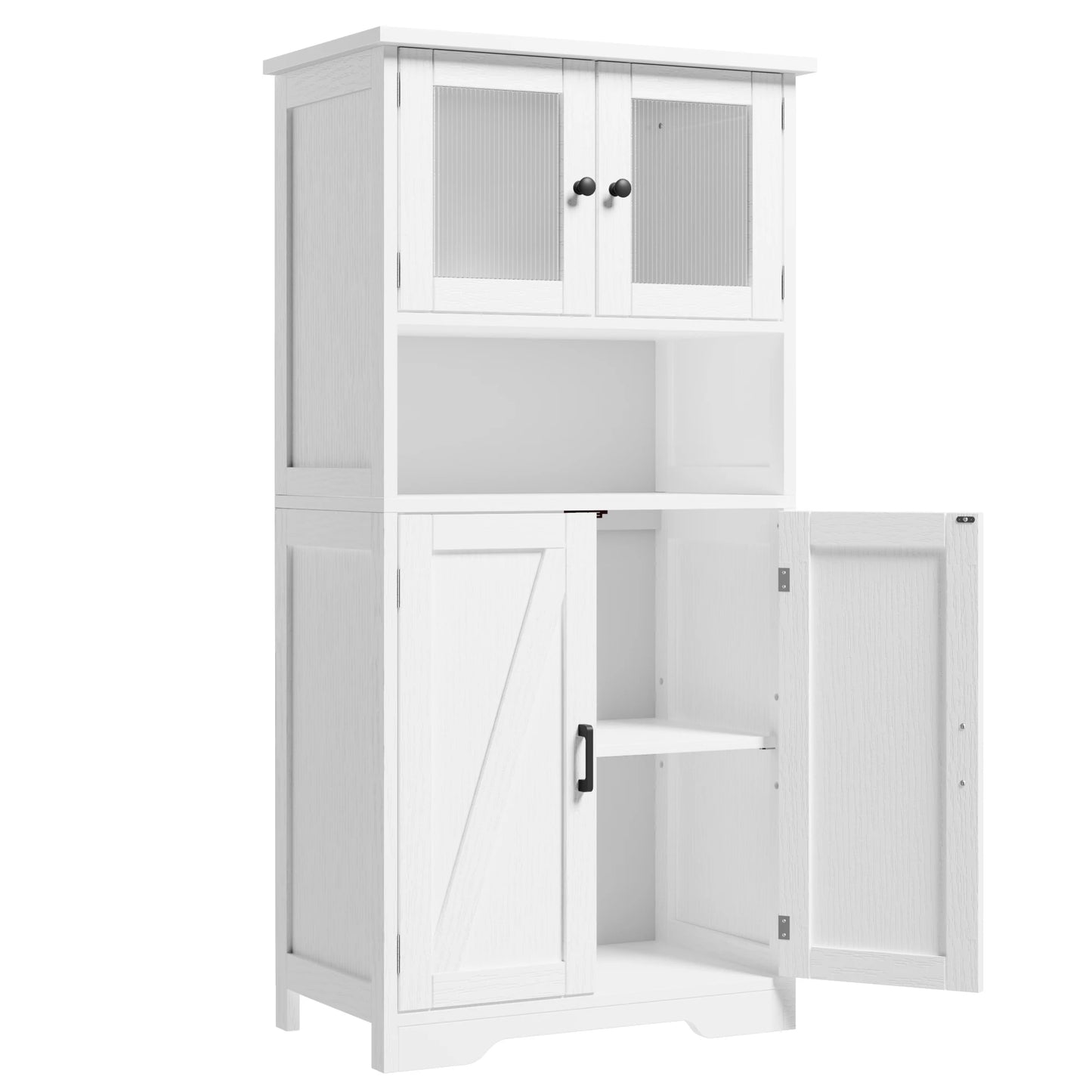 Free Standing Kitchen Pantry Cupboard with 4 Doors and Open Space