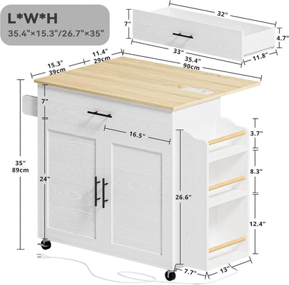 Rolling Kitchen Island with Storage with Drop Leaf