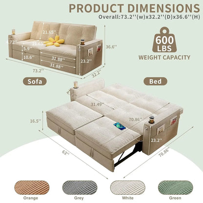 Loveseat Sleeper Sofa with Pull Out Bed, with Pockets and USB