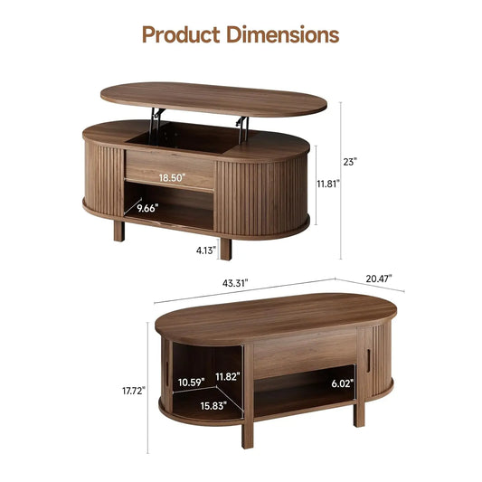 Oval Lift Top Coffee Table with Hidden Compartment