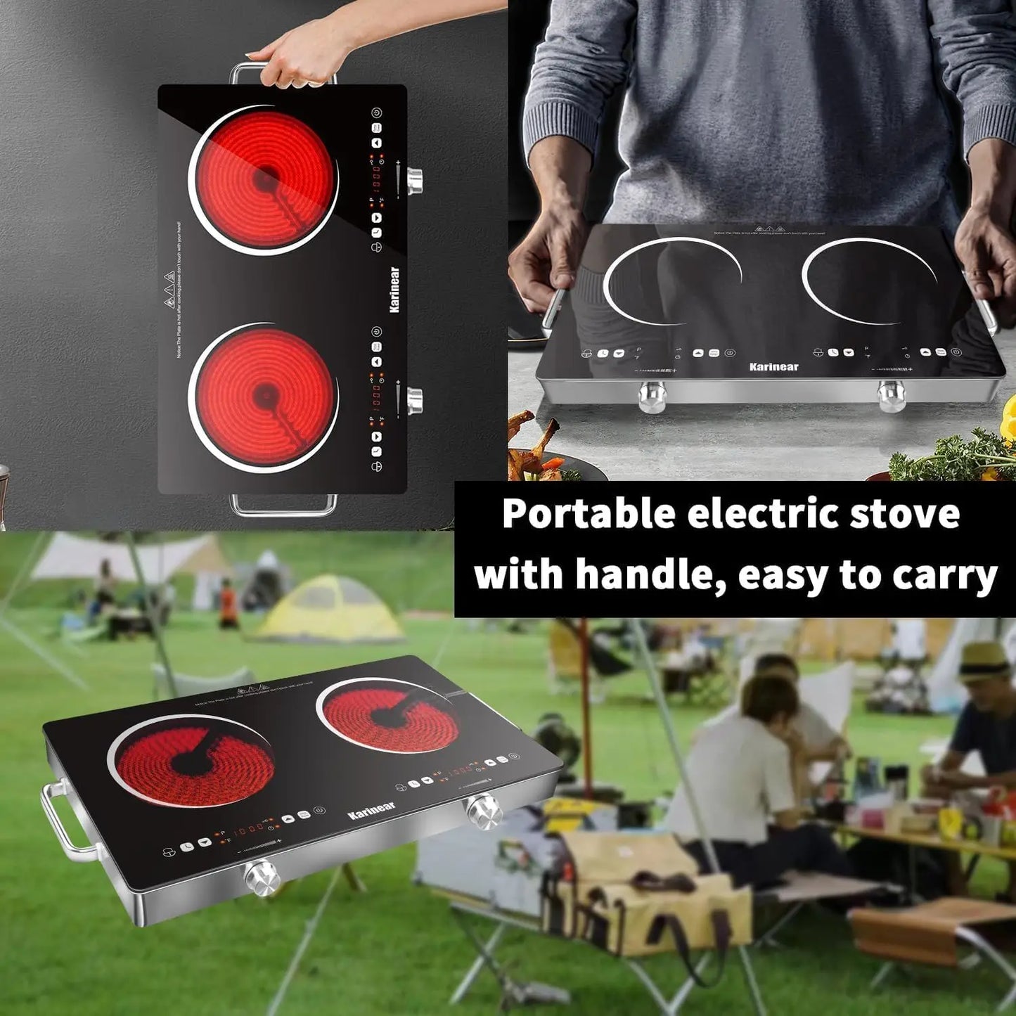 Karinear Ceramic Hob 2 Zones with Safety Lock