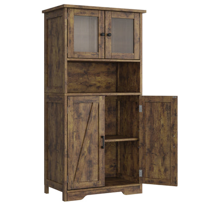 Free Standing Kitchen Pantry Cupboard with 4 Doors and Open Space