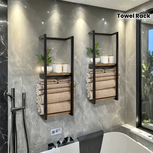 2-Layer Carbon Steel Wall-Mounted Towel Rack