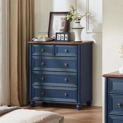 Blue Rustic Chest of 5 Drawers