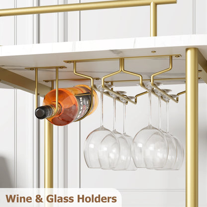 Gold Bar Carts with 4-Tiers Storage Shelves On Wheels
