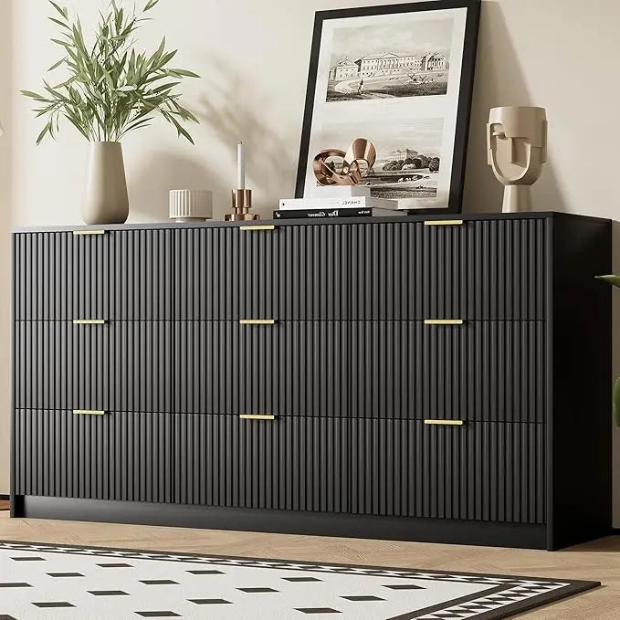 Modern 9 Drawer Dresser with Smooth Slides and Gold Handles
