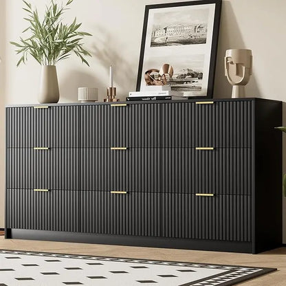 Modern 9 Drawer Dresser with Smooth Slides and Gold Handles