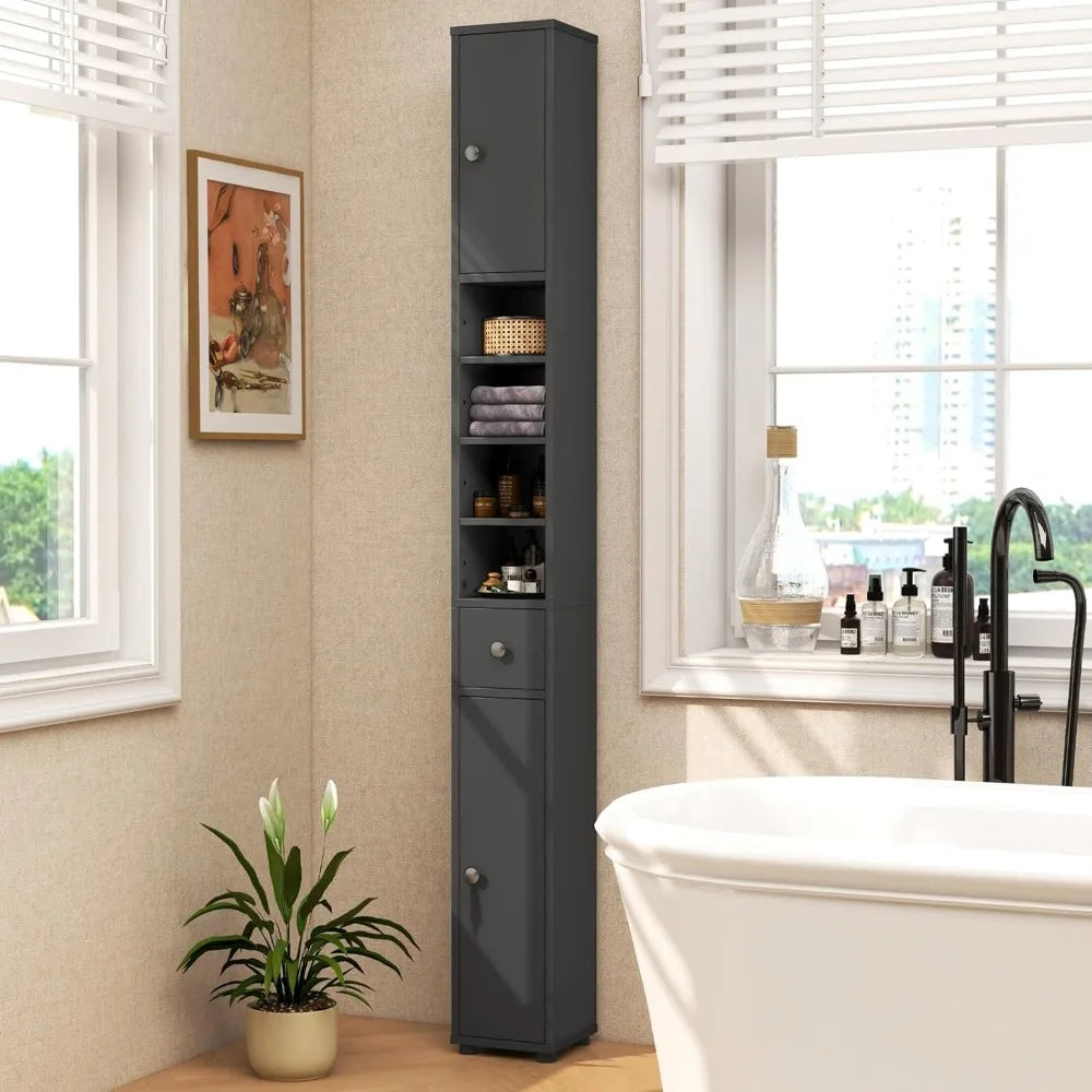71” Tall Narrow Floor Cabinet Cupboard with 2 Doors
