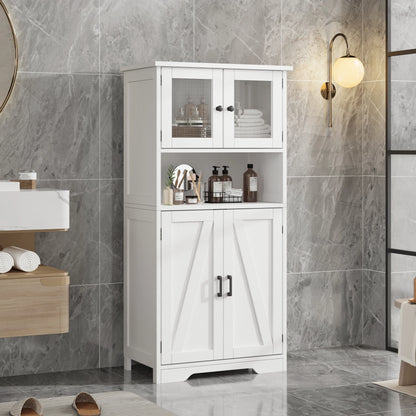 Free Standing Kitchen Pantry Cupboard with 4 Doors and Open Space