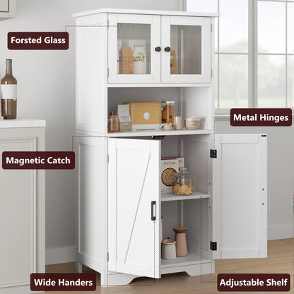 Free Standing Kitchen Pantry Cupboard with 4 Doors and Open Space