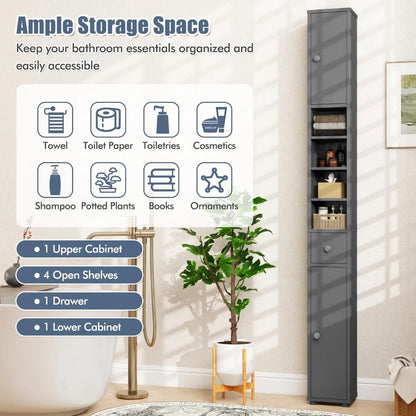 71” Tall Narrow Floor Cabinet Cupboard with 2 Doors