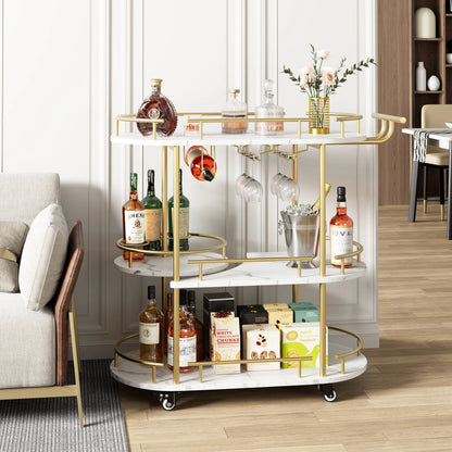 Gold Bar Carts with 4-Tiers Storage Shelves On Wheels