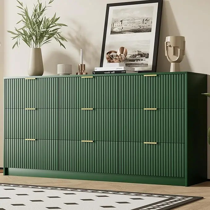 Modern 9 Drawer Dresser with Smooth Slides and Gold Handles