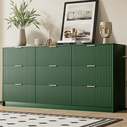 Modern 9 Drawer Dresser with Smooth Slides and Gold Handles