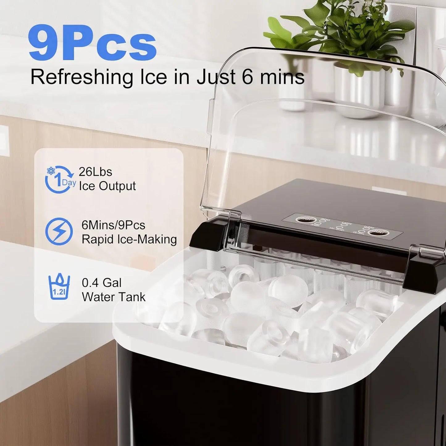 Portable Ice Maker Machine, Auto-Clean with Basket & Scoop