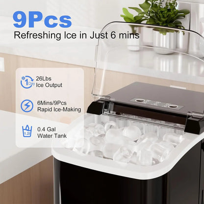 Portable Ice Maker Machine, Auto-Clean with Basket & Scoop