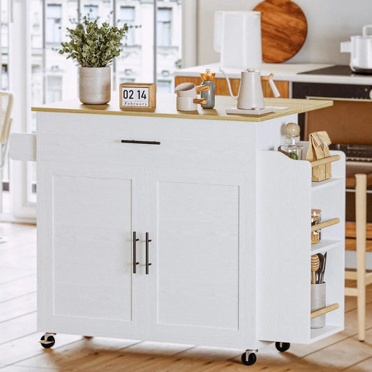 Rolling Kitchen Island with Storage with Drop Leaf