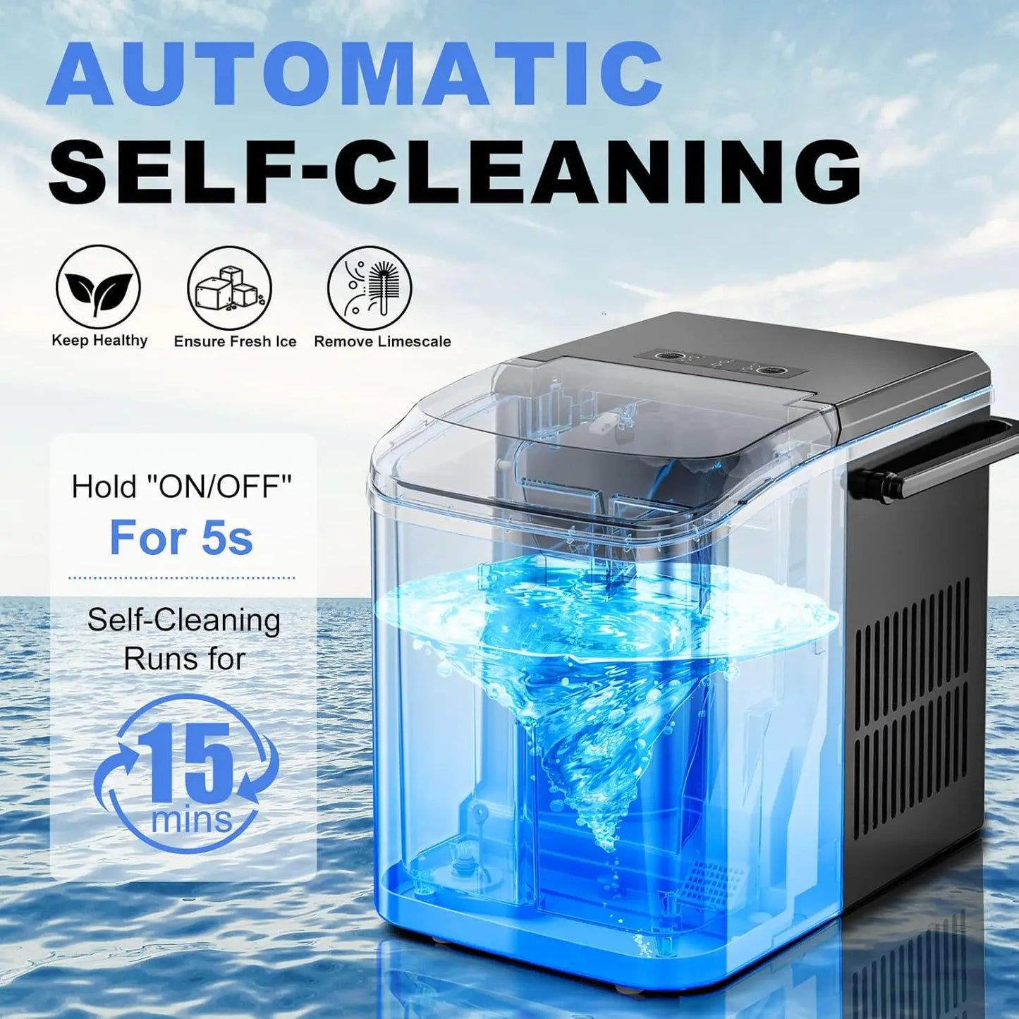Portable Ice Maker Machine, Auto-Clean with Basket & Scoop