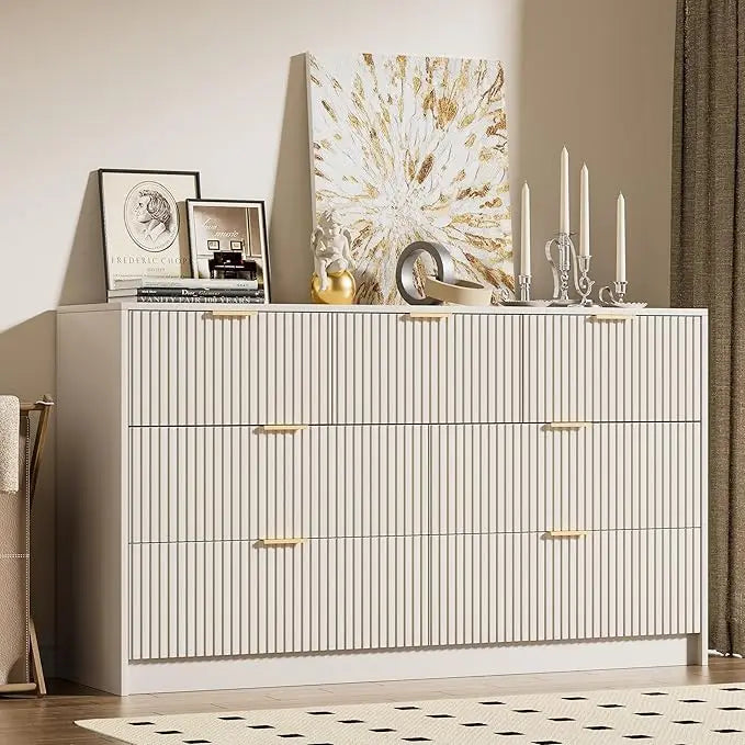 Modern 9 Drawer Dresser with Smooth Slides and Gold Handles