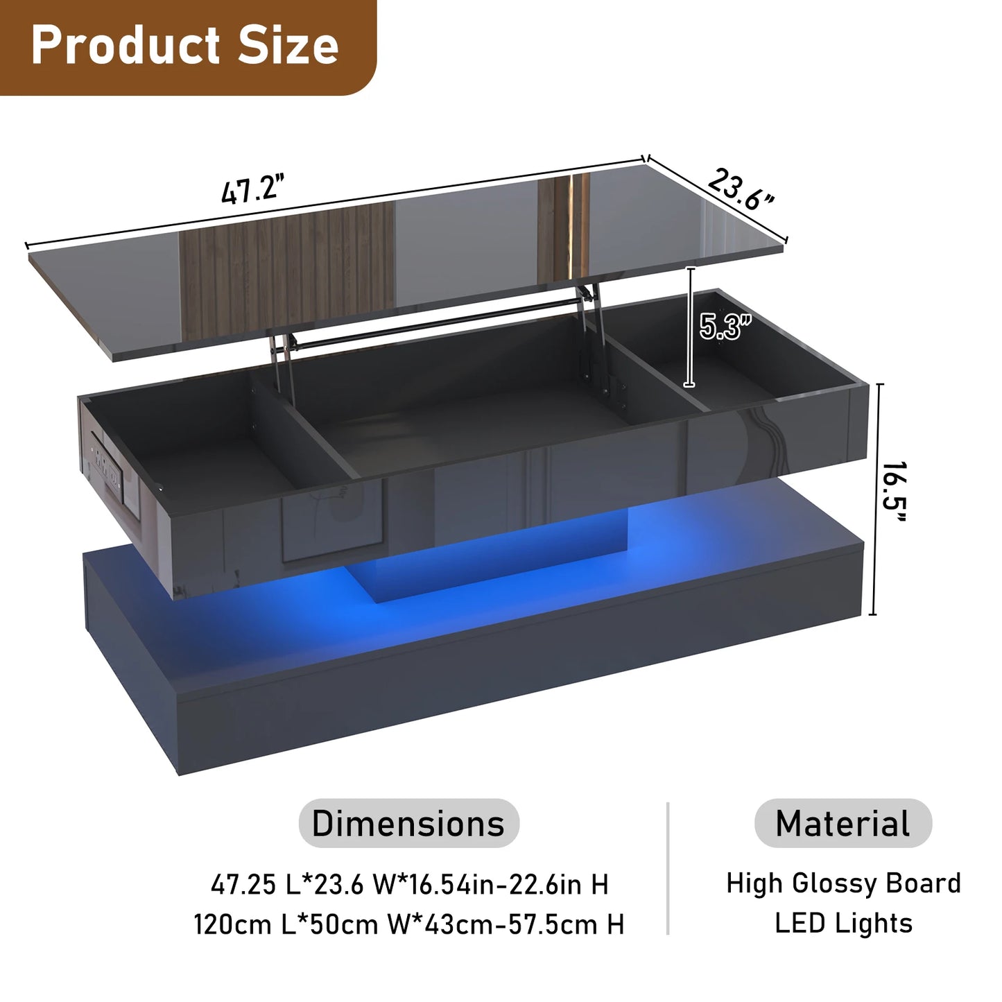 Center Table with Open Display Shelf & Large Storage Space