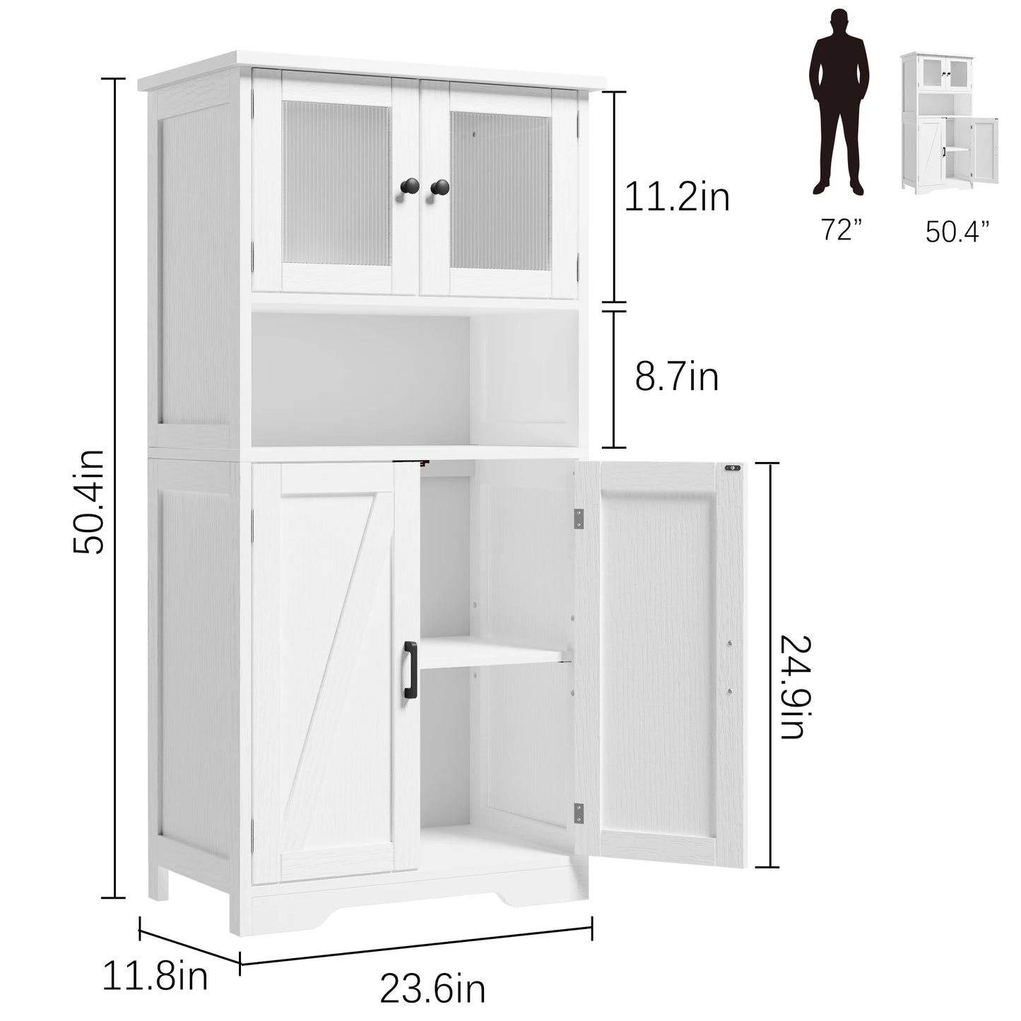 Free Standing Kitchen Pantry Cupboard with 4 Doors and Open Space