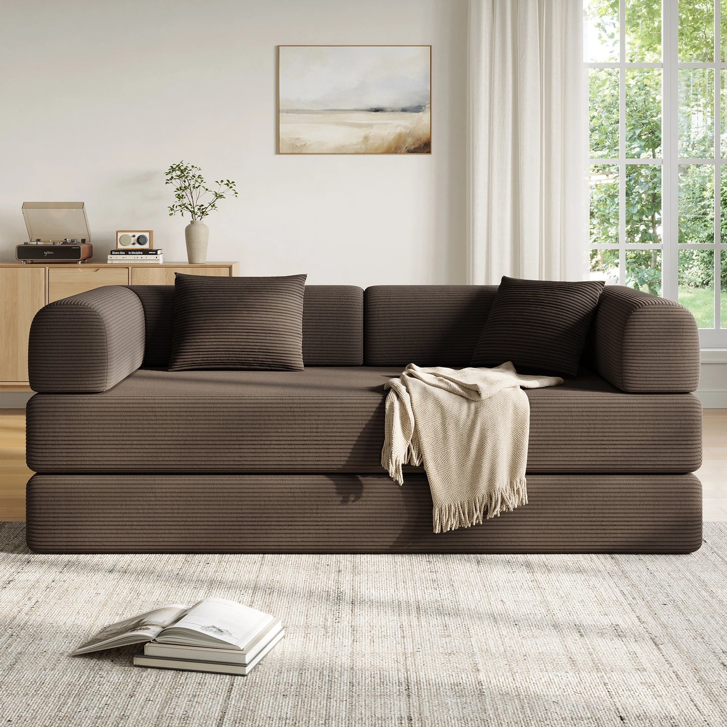 Convertible Floor Sofa Bed with Fixed-Shape Frame