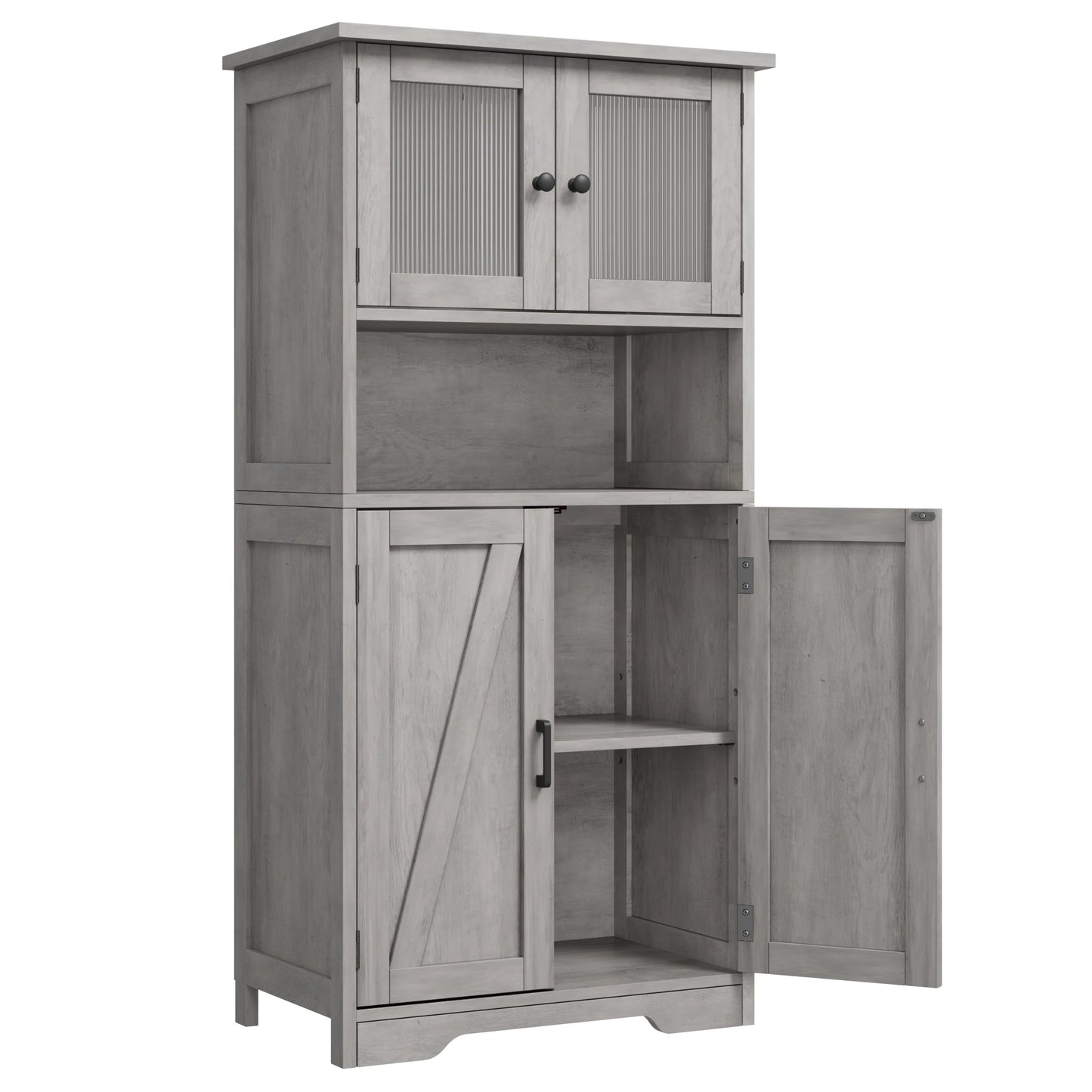 Free Standing Kitchen Pantry Cupboard with 4 Doors and Open Space