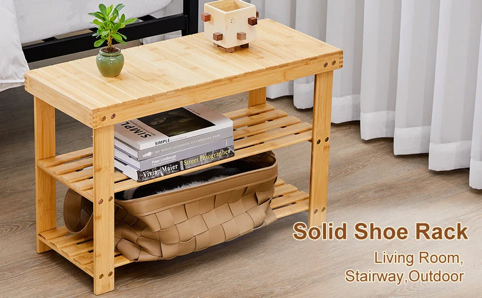 3-Tier Bamboo Entryway Benches Shoe Organizer