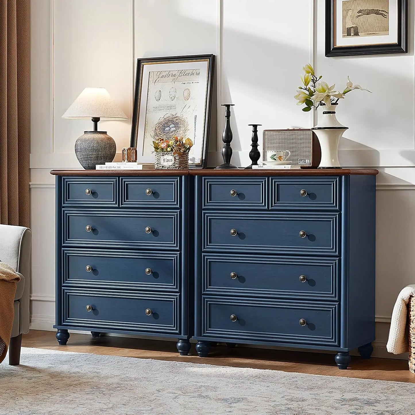 Blue Rustic Chest of 5 Drawers