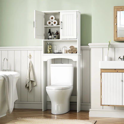 Over The Toilet Storage Cabinet with Double Doors and Anti-Tip Device
