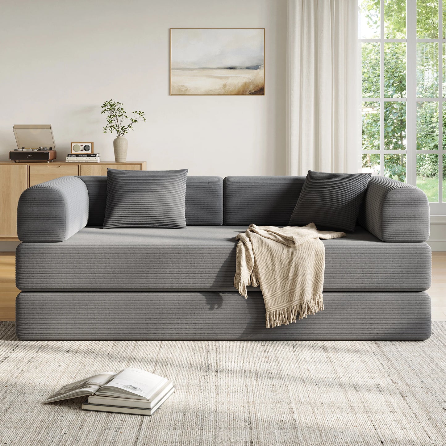 Convertible Floor Sofa Bed with Fixed-Shape Frame