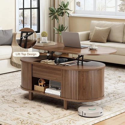 Oval Lift Top Coffee Table with Hidden Compartment