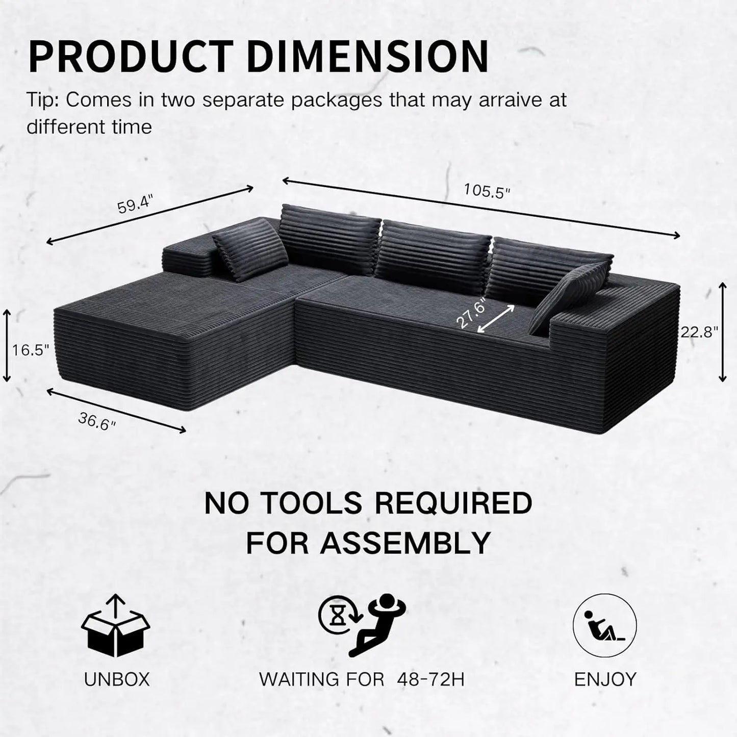 L Shape Modular Deep Seat Sectional Sofa
