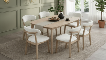 ACTU Dining Table Set with Upholstered Chairs for Modern Homes (Seats 4–6, Solid Wood)